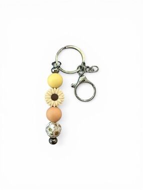 Handmade Daisy Bead Keychain - Yellow & Peach